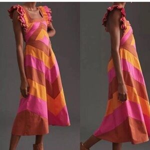 Anthropology love the label Chevron midi dress with ruffles